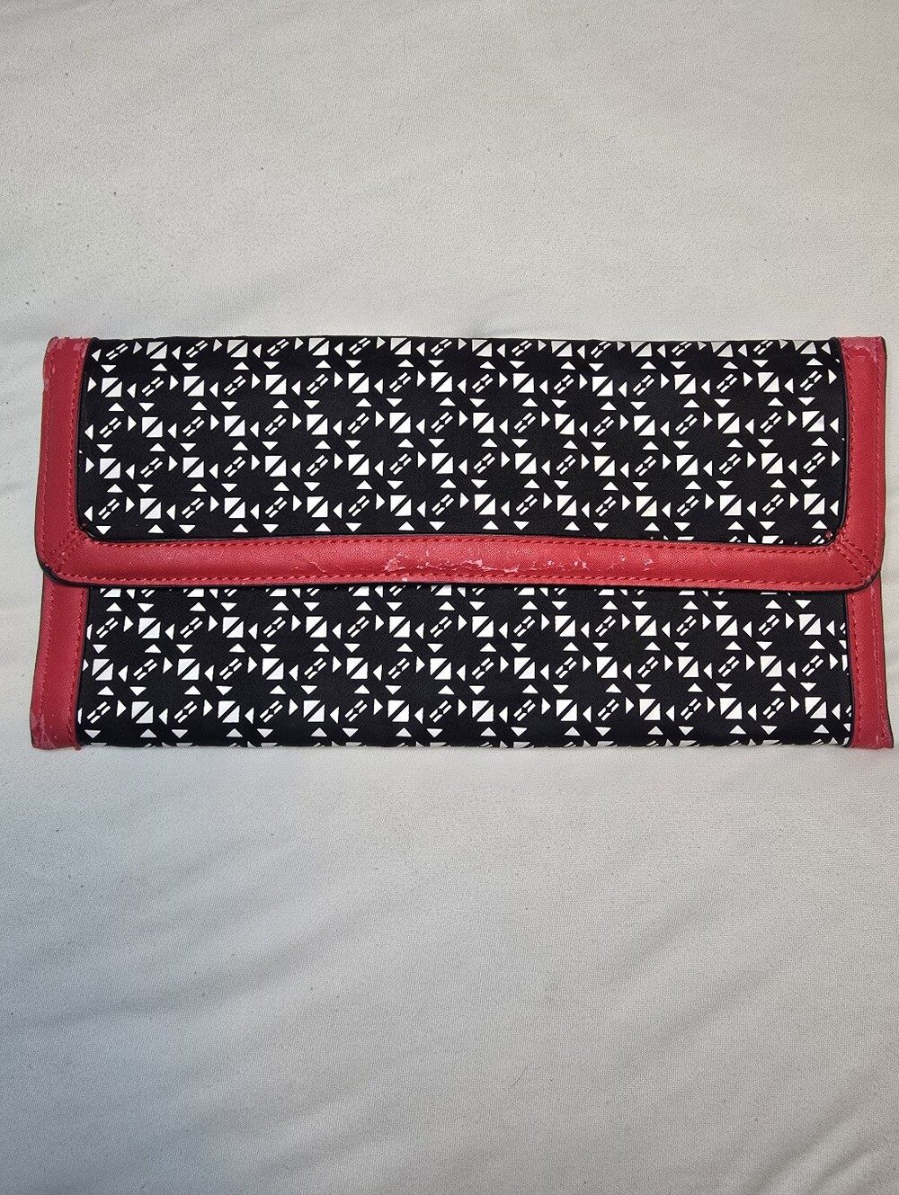 The Limited Black & White Geometric Clutch with Pink Trim